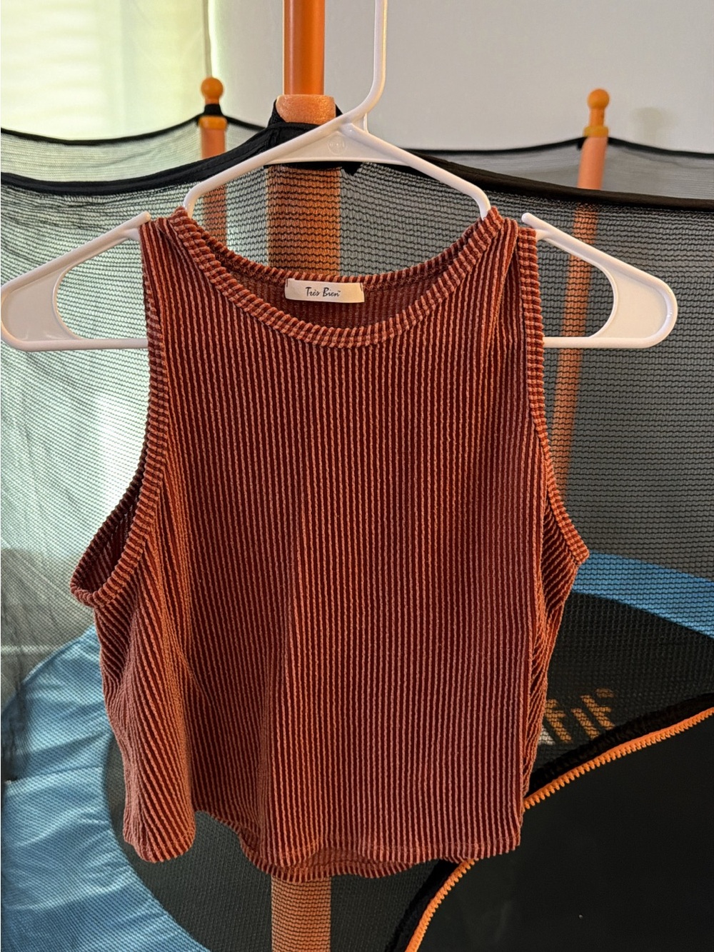 Tres Bien Ribbed Cropped Tank Top - Rust